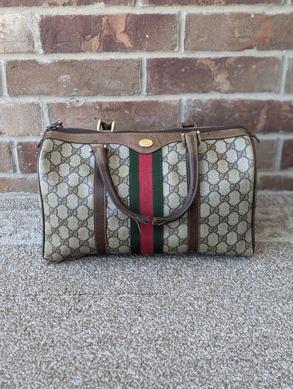 Gucci 24 012 3842 Vintage Sherry Boston Bag GG Supreme Leather